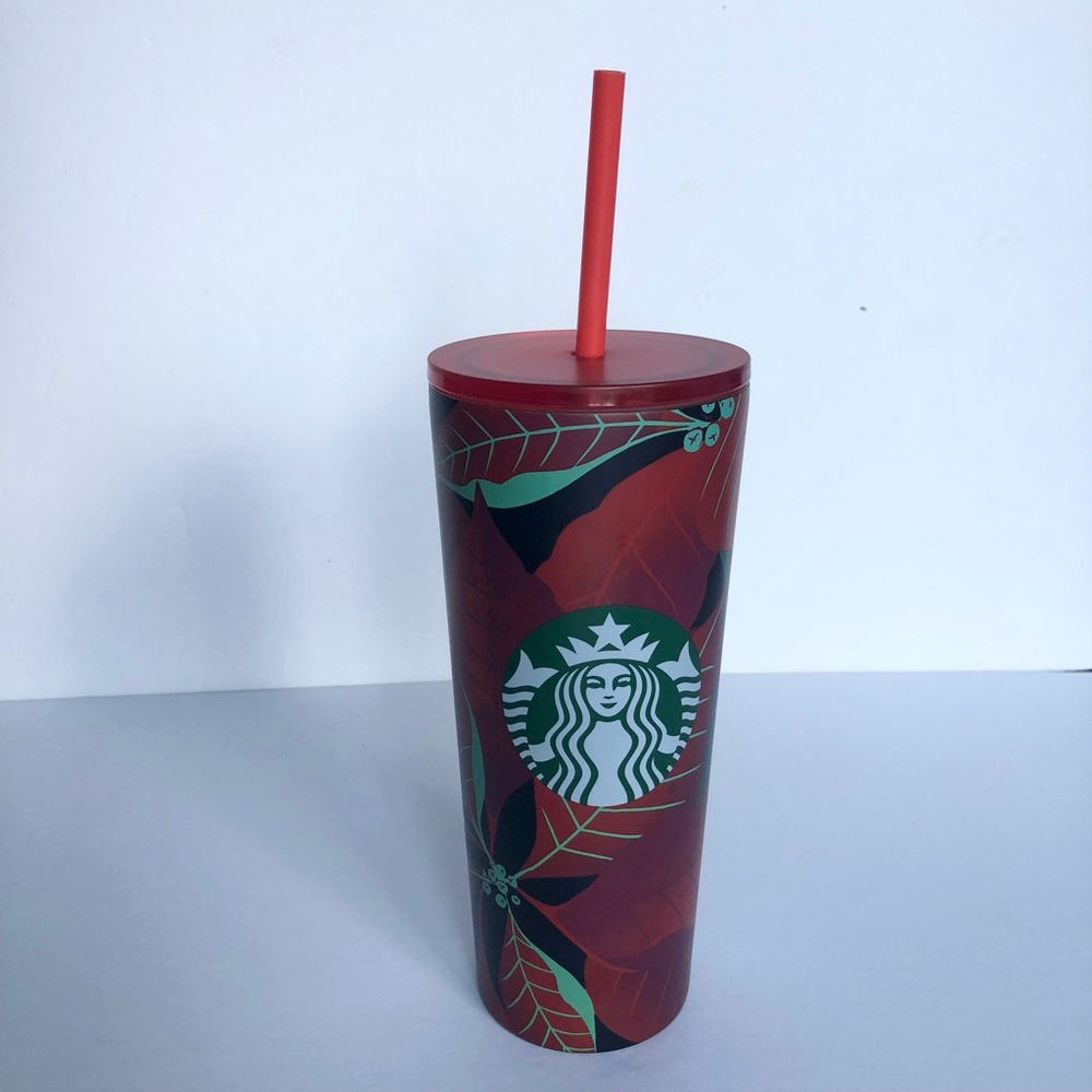 Starbucks 2020 Winter Red Poinsettia Metal Tumbler New Christmas Cold Cup Coffee